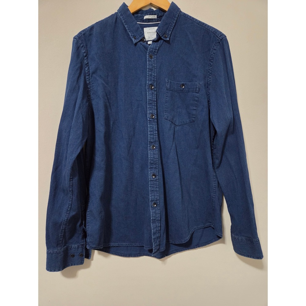 Denim & Flower Ricky Singh Blue Corduroy Slim Fit Button Down Shirt Mens Large